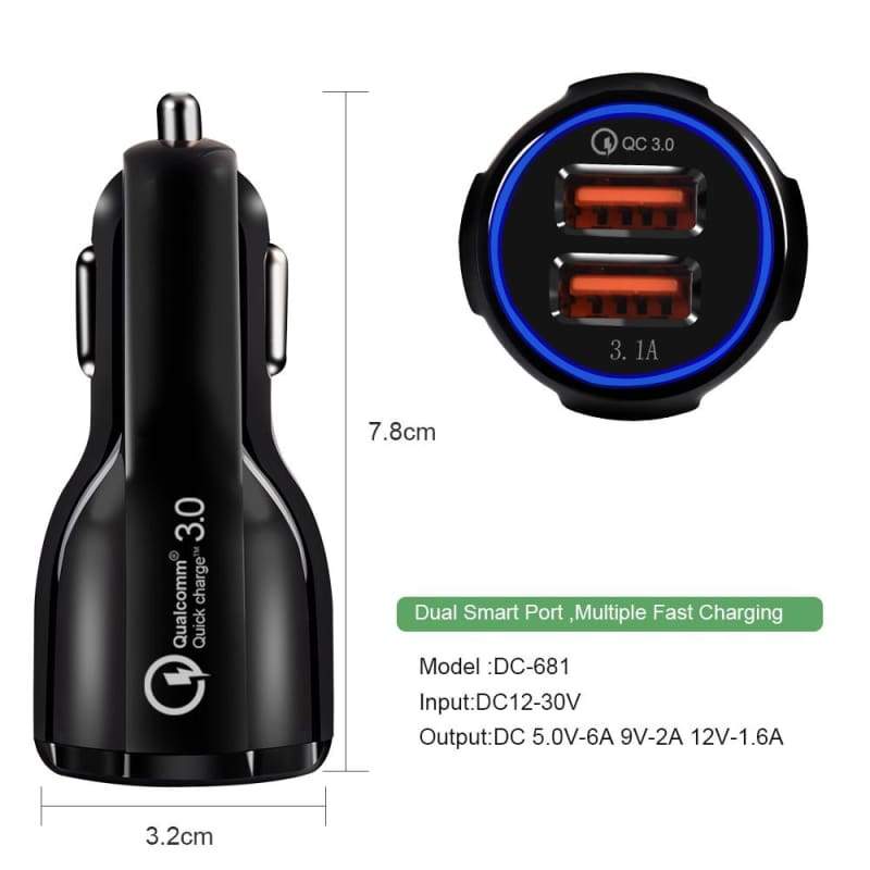 2 Port USB Fast Car Charger for Smart Phone - Car Chargers