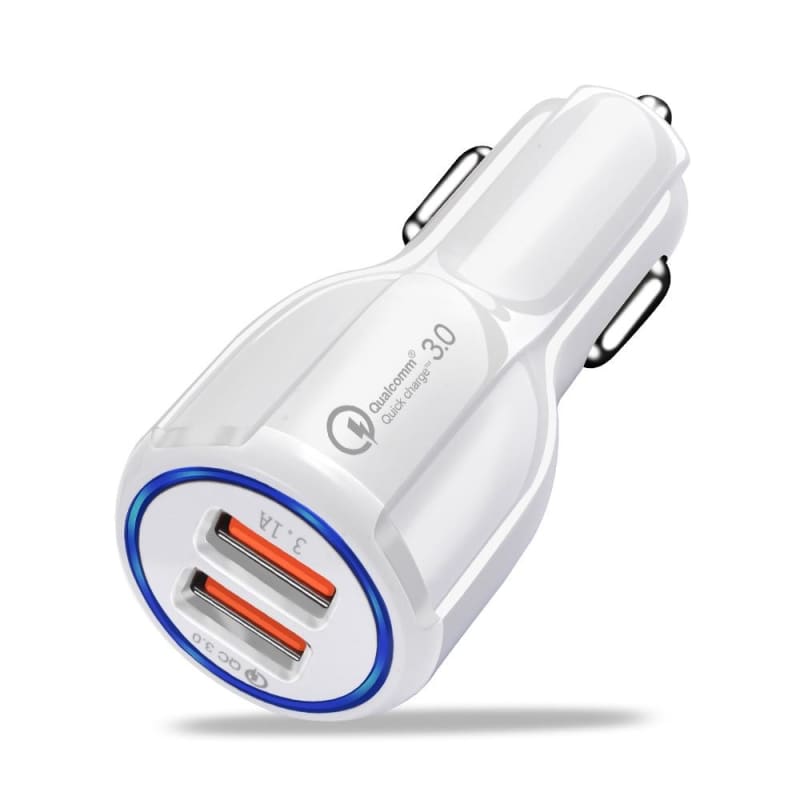 2 Port USB Fast Car Charger for Smart Phone - White - Car Chargers
