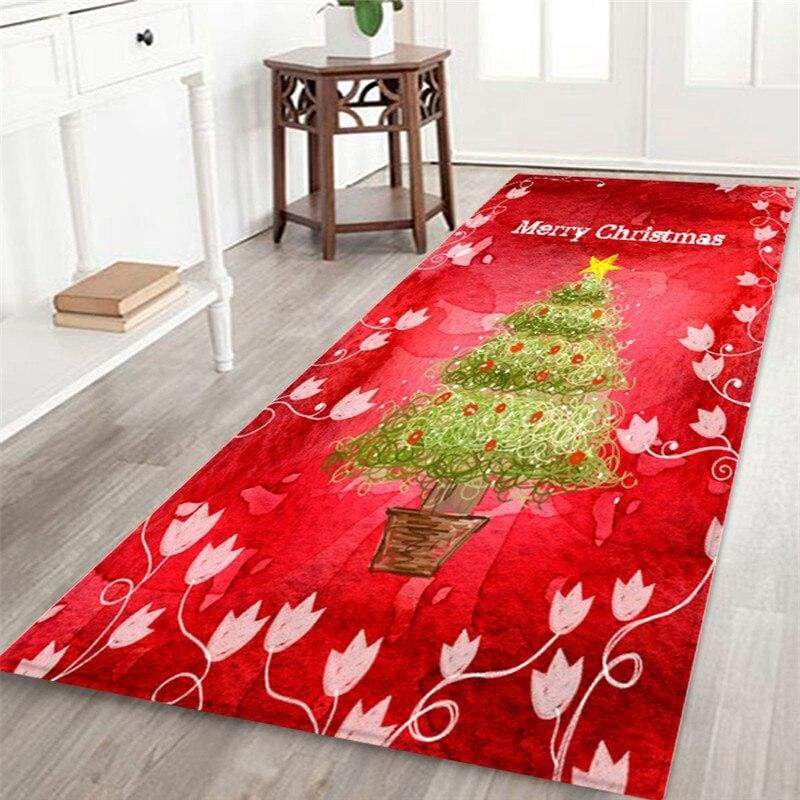 3D Christmas Santa Claus Anti-slip Kitchen Dinning Room Fireplace Floor Mat Flannel Carpet Rug Durable Xmas Home Decor Floor Rug