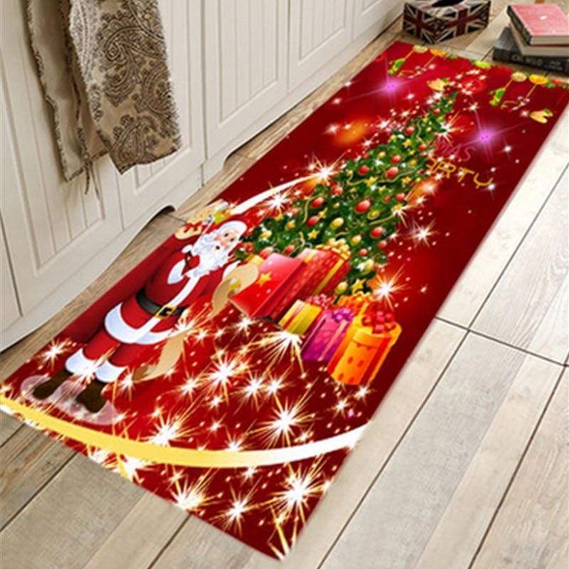 3D Christmas Santa Claus Anti-slip Kitchen Dinning Room Fireplace Floor Mat Flannel Carpet Rug Durable Xmas Home Decor Floor Rug