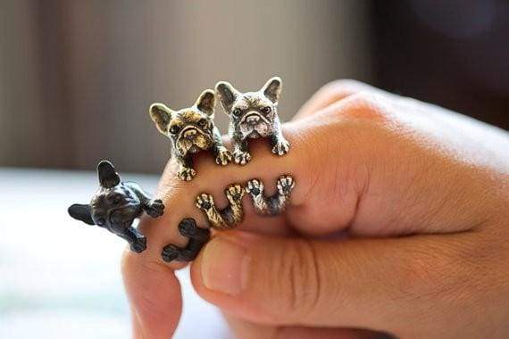 3D Handmade Wrap French Bulldog Ring - Rings
