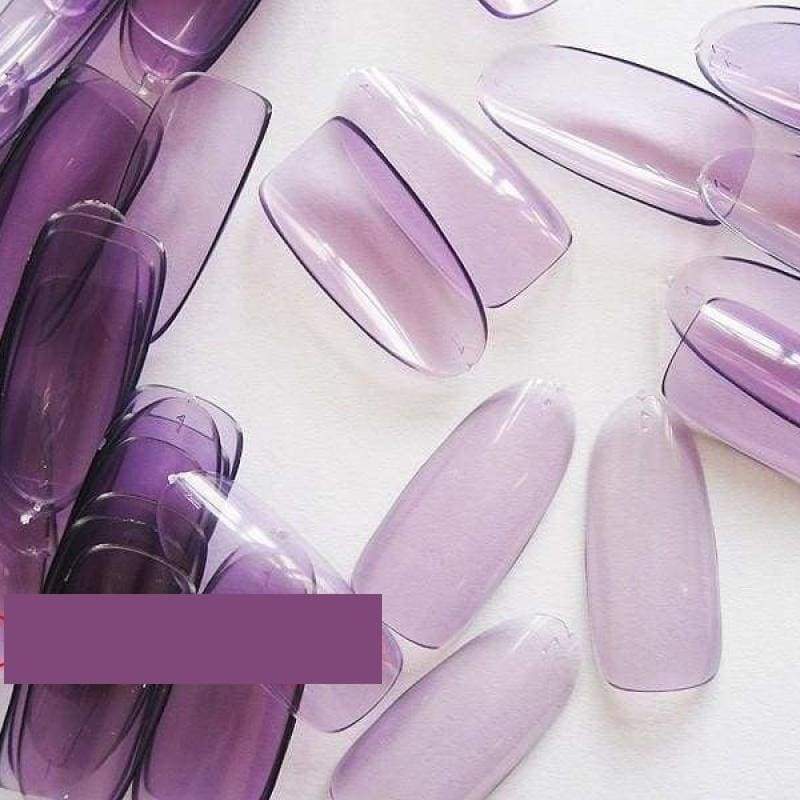 500 Pcs False Tips Nail Art Full Round Acrylic UV Gel Tip - Clear Purple - False Nails