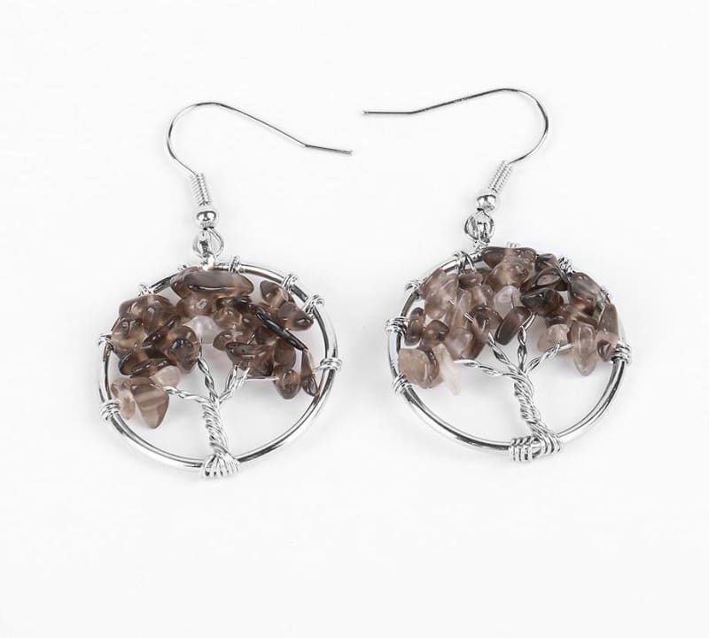 7 Chakra Healing Crystal Dangle - Smoky Quartz - Drop Earrings