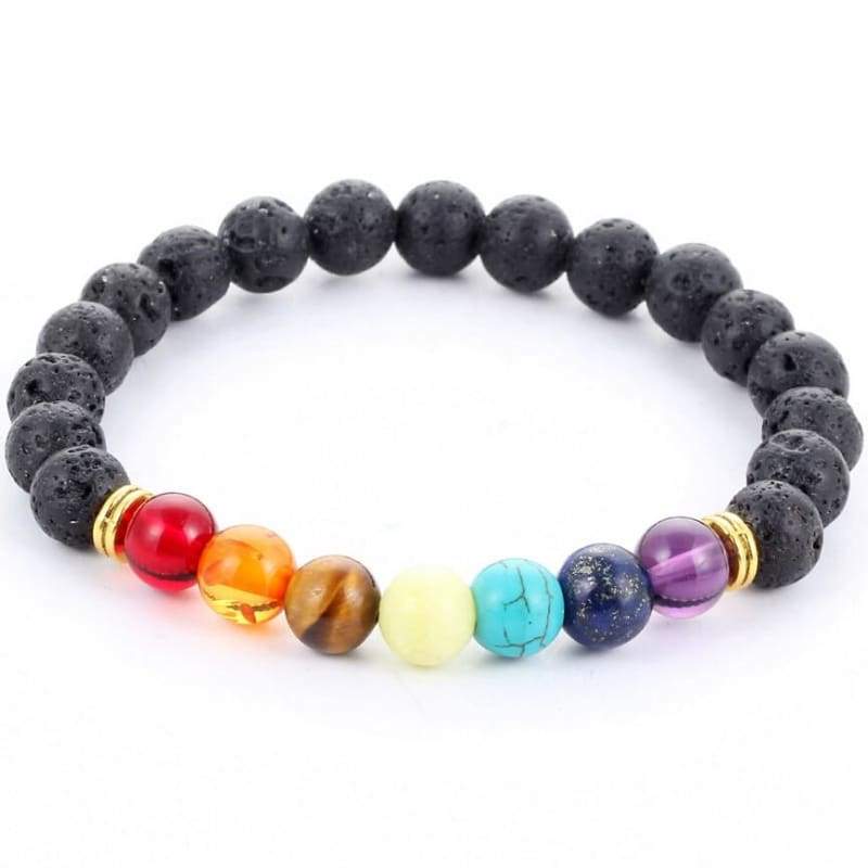 7 Chakra Muti-color Black Lava bracelet - Strand Bracelets