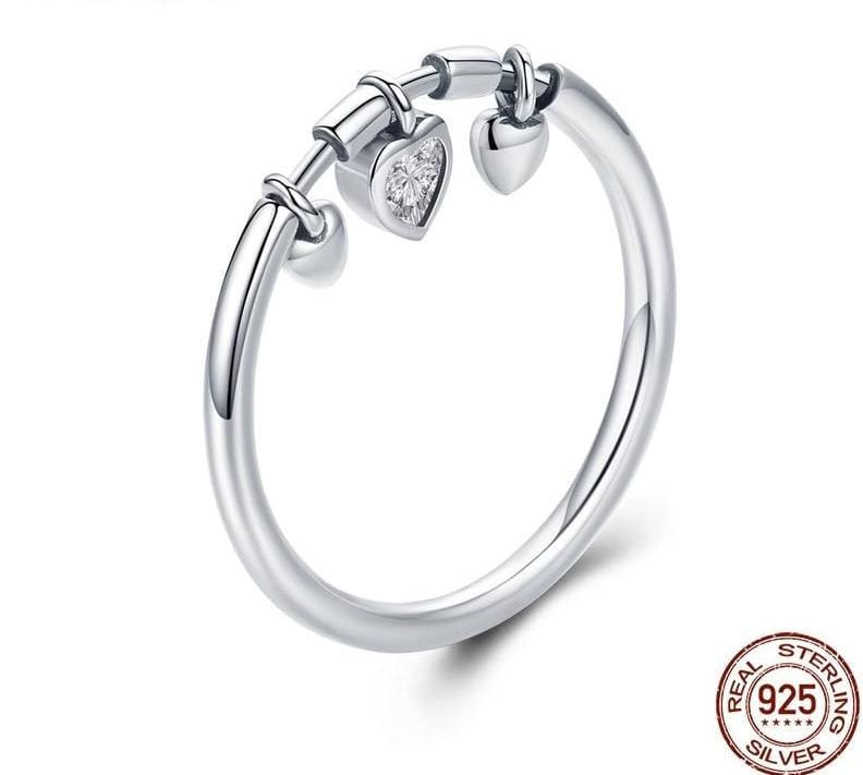 925 Sterling Glittering Silver Heart Ring - 6 - Engagement Rings
