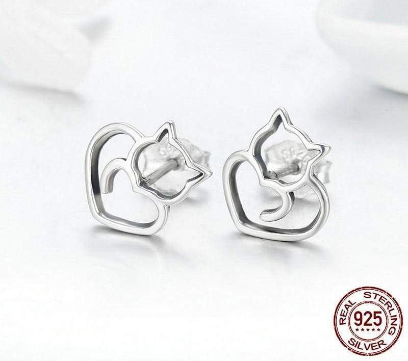 925 Sterling Silver Cute Cat Stud Earrings ( sterling silver charms ) Stud Earrings
