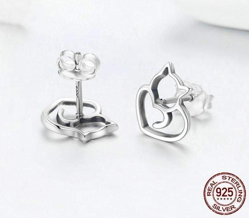 925 Sterling Silver Cute Cat Stud Earrings ( sterling silver charms ) Stud Earrings