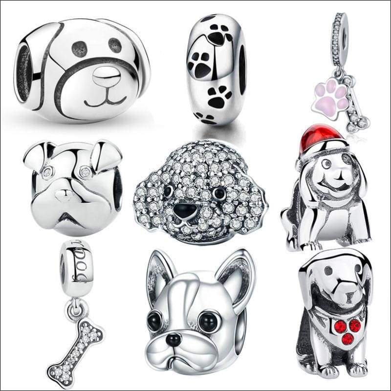 925 Sterling Silver Poodle Cute Puppy And French Bulldog Beads Charm - Beads