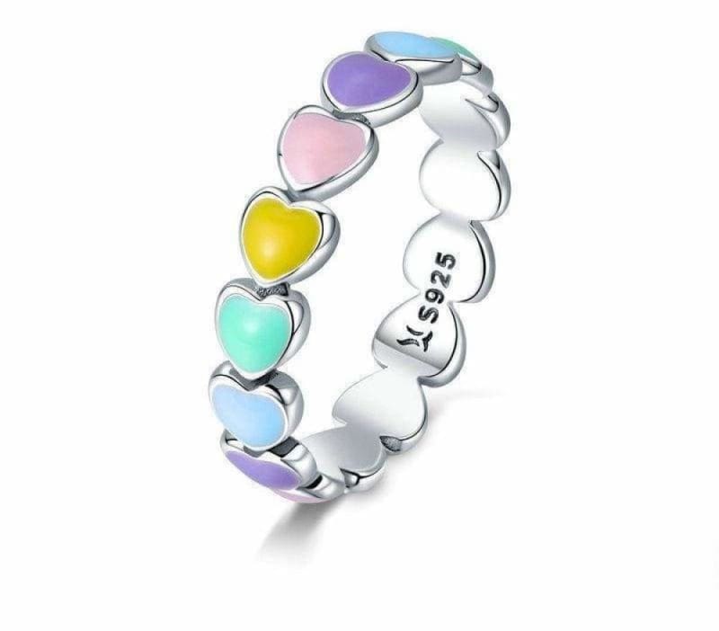 925 Sterling Silver Stackable Rainbow Heart Finger Rings - 6 - Engagement Rings