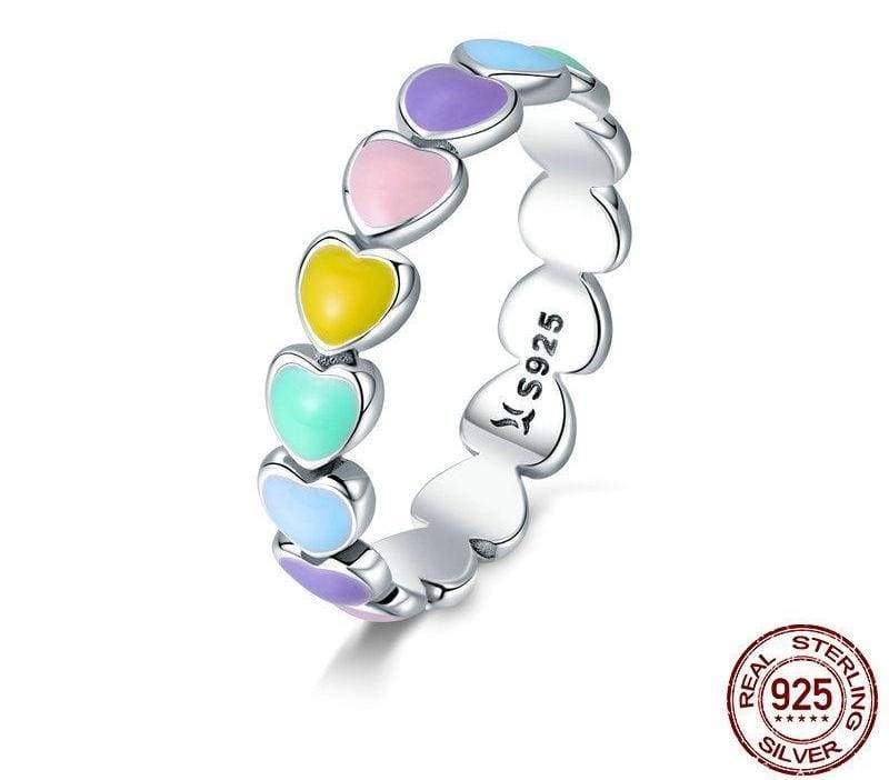 925 Sterling Silver Stackable Rainbow Heart Finger Rings - Engagement Rings