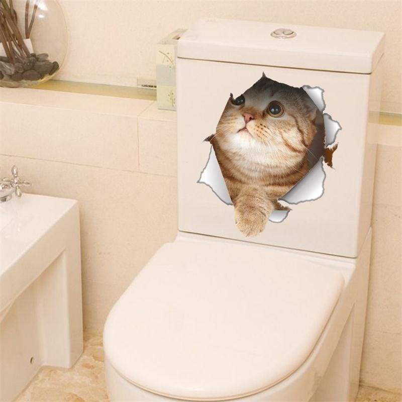 Amazing 3D cat toilet sticker - Wall Stickers