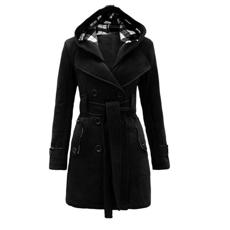 Amazing Double Breasted Hooded Coat - Black / L - Wool & Blends