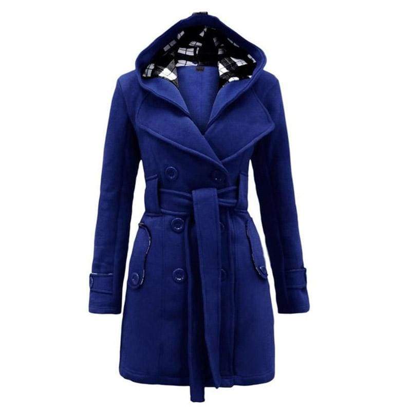 Amazing Double Breasted Hooded Coat - Blue / L - Wool & Blends