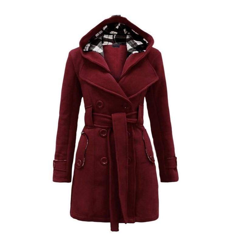 Amazing Double Breasted Hooded Coat - Burgundy / L - Wool & Blends