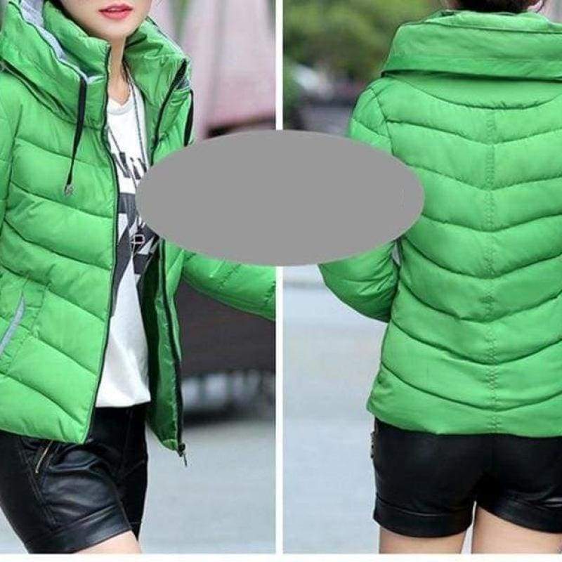 Amazing Short Wadded Jacket - No Hooded--Green / L - Parkas