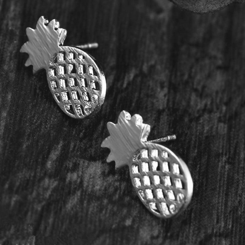 Animal And Pineapple Stud Earrings - E060 Silver - Stud Earrings