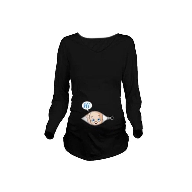 Baby Looking Out Maternity Tops - Black L - Tees