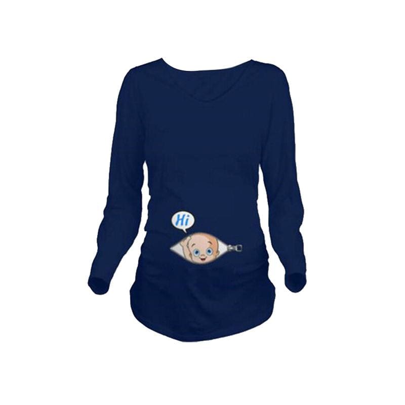 Baby Looking Out Maternity Tops - Blue M - Tees