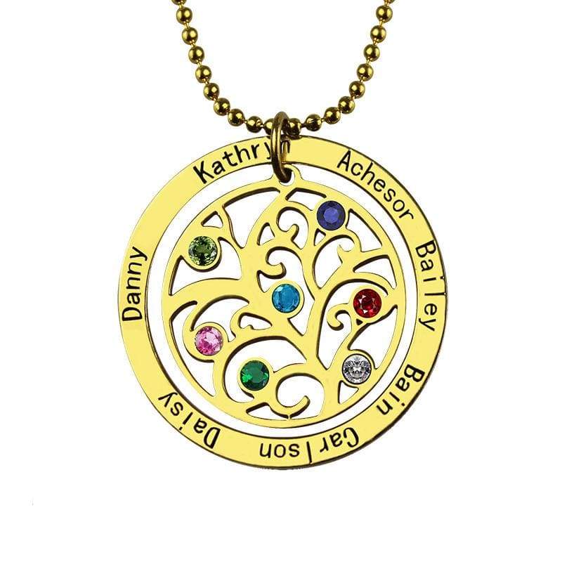 Birthstone Family Tree Necklace - Gold-color - Pendant Necklaces