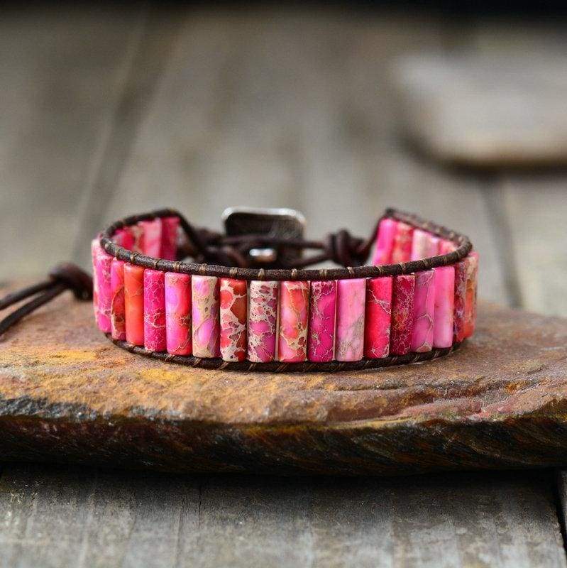 Boho Bracelet Natural Stone Single - Pink Color - Strand Bracelets