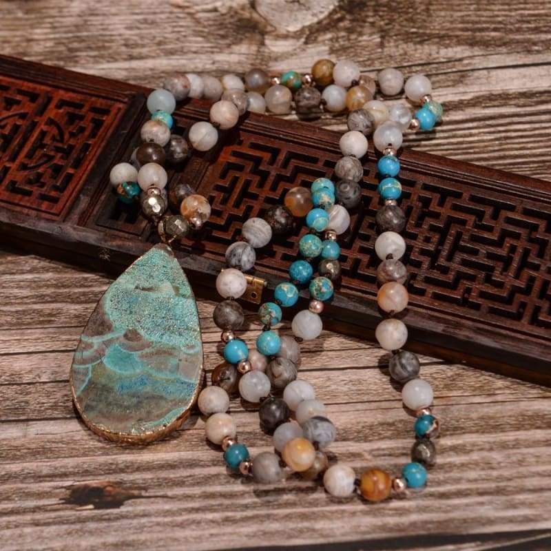 Boho Necklace Mix Natural Stones Necklace - Pendant Necklaces