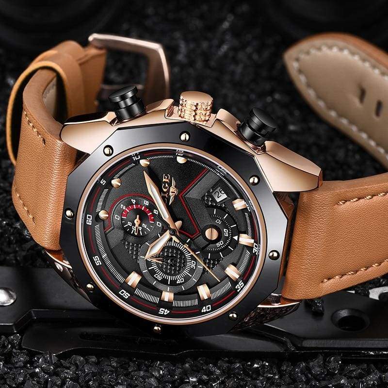 Casual Leather Military Waterproof Sports Watch - Quartz Watches