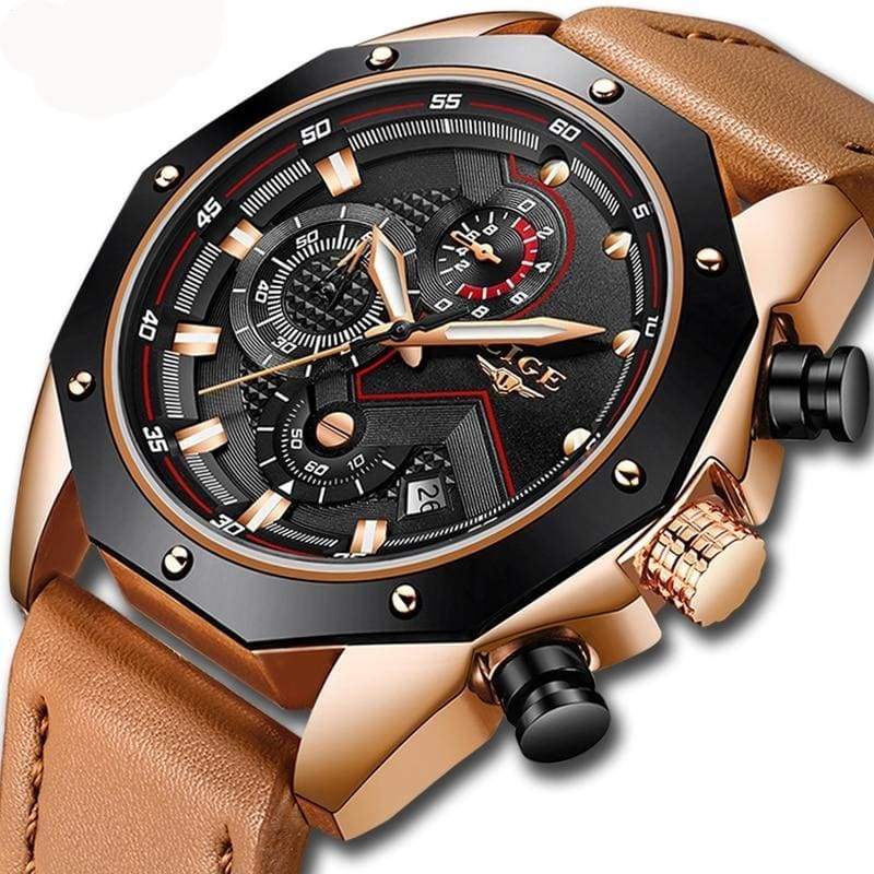 Casual Leather Military Waterproof Sports Watch - Quartz Watches