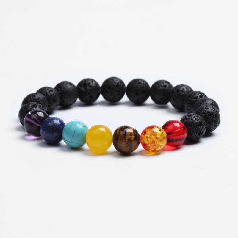 Chakra Lava Bracelet Black Lava Healing Balance Beads - Strand Bracelets