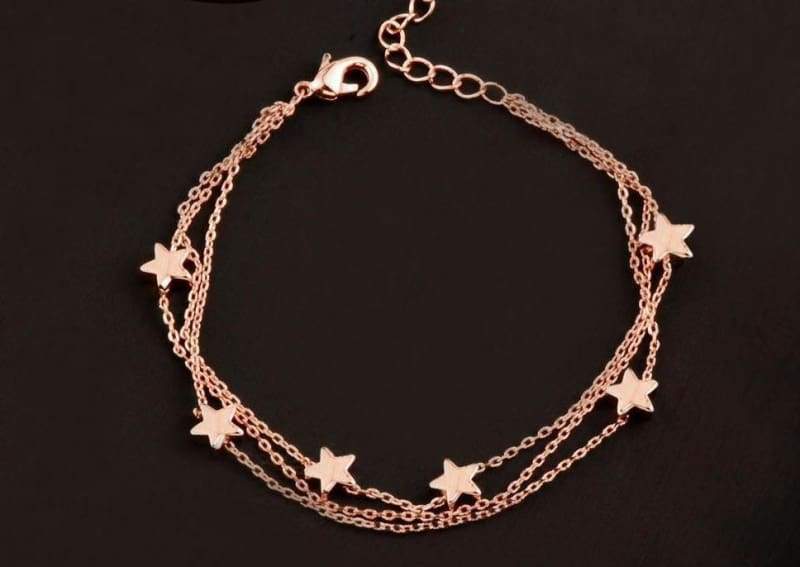 Charm Star 3 Layer Chain Bracelet - heart gold - Chain & Link Bracelets