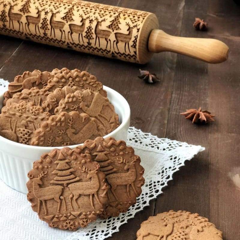 Christmas Embossing Rolling Pin - 43cm Reindeer - Rolling Pins & Pastry Boards