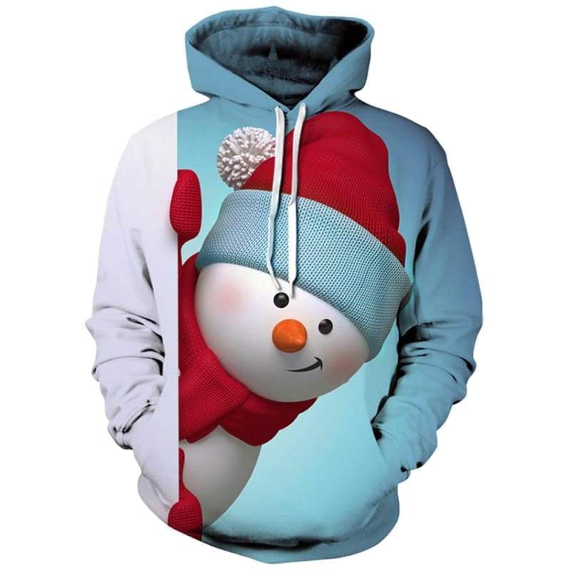 Christmas Hoodie Kangaroo Pocket Snowman - LIGHT BLUE / 2XL - Christmas Hoodies