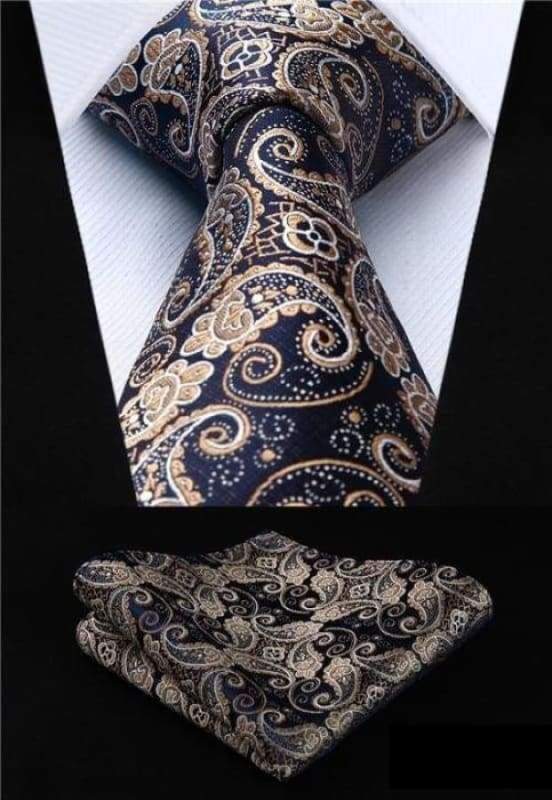 Classic woven silk necktie set - P004 - Mens Ties & Handkerchiefs