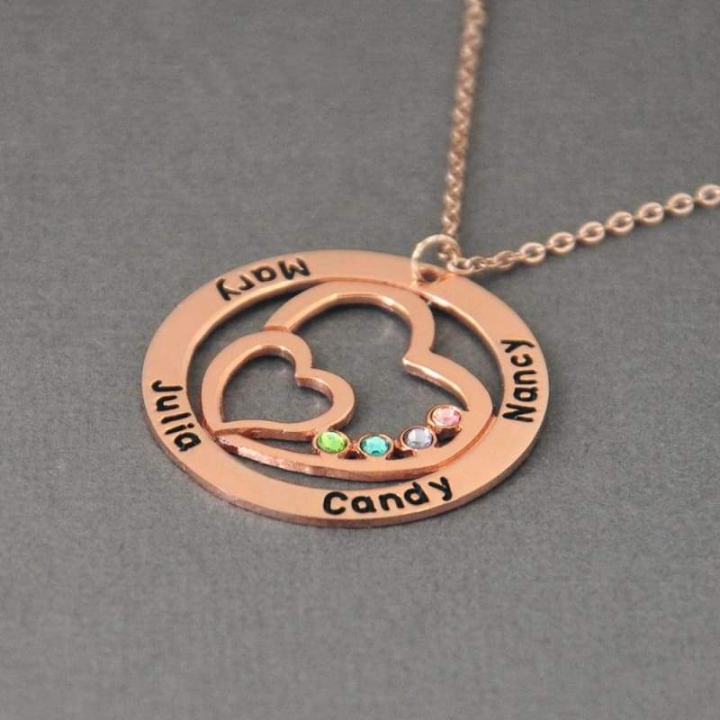 Couples Name Pendant with Birthstone - Pendant Necklaces