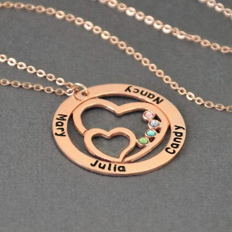 Couples Name Pendant with Birthstone - Pendant Necklaces