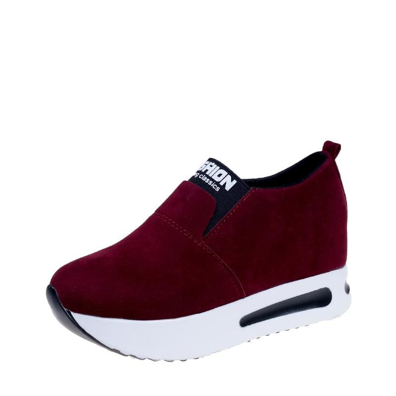 Creepers Spring Increasing Height Shoes - Wine Red-Flock / 4 - Womens Pumps