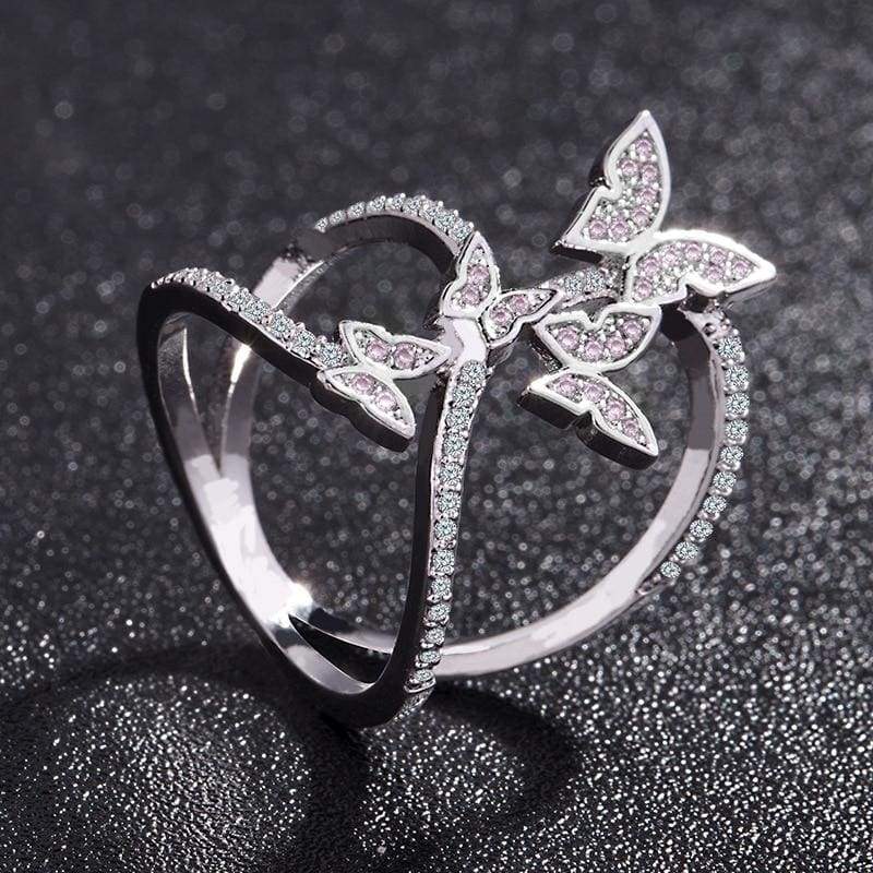 Crystal Studded Butterfly Ring - Rings