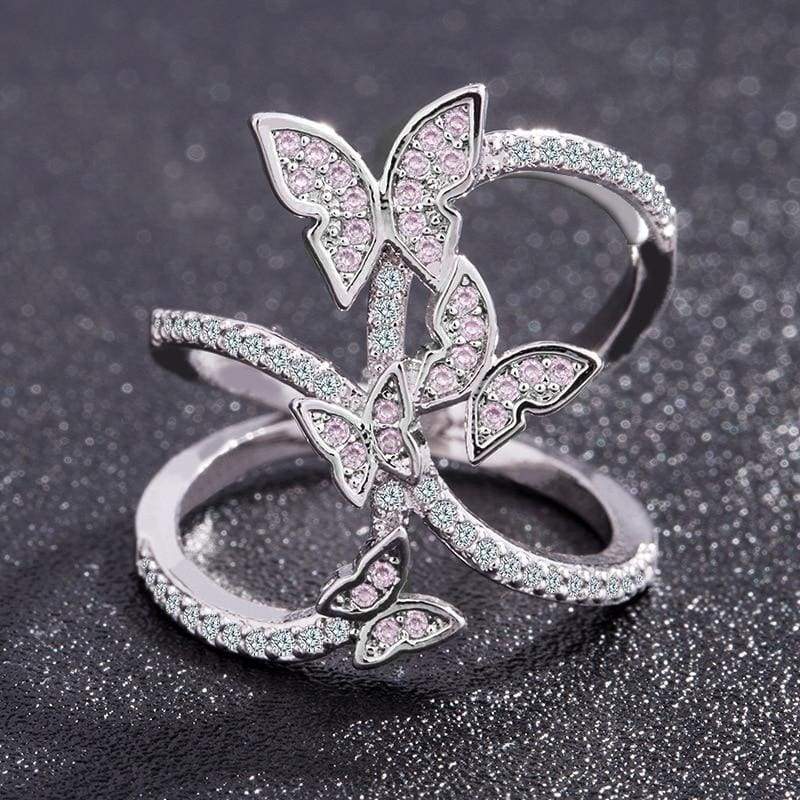 Crystal Studded Butterfly Ring - Rings