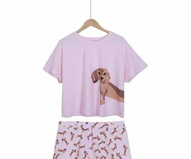Cute Dachshund Dog Womens Pajama set - Dachshund set pink / L - Pajama Sets
