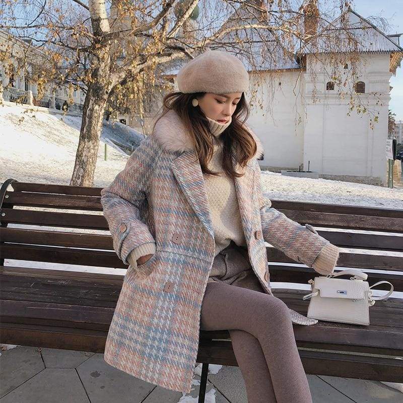 Double Breasted Woolen Coat Just For You - Pink / L - Woolen Coat