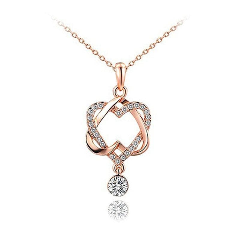 Double Heart Rose Gold Pendant - Pendant Necklaces