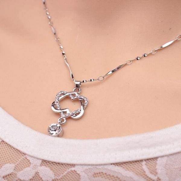 Double Heart Rose Gold Pendant - Silver - Pendant Necklaces