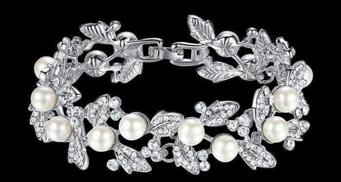 Elegant pearl bracelet cuff - Silver Plated - Chain & Link Bracelets