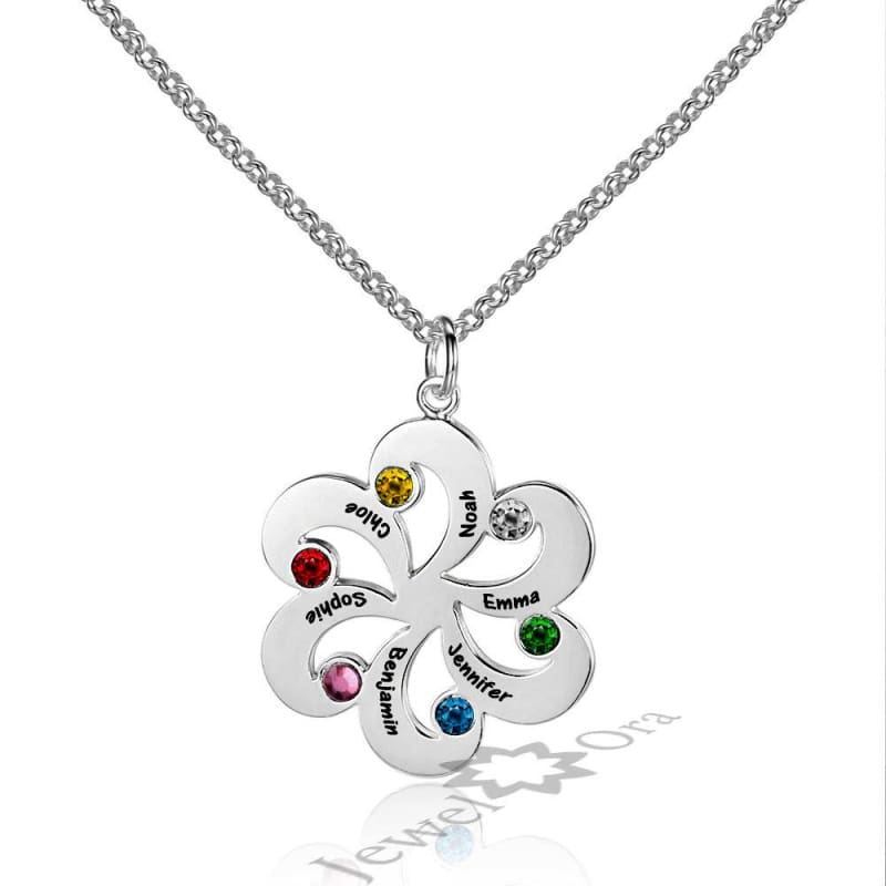 Family Jewelry Personalized 925 Sterling Silver Birthstone Flower Necklace - Pendant Necklaces
