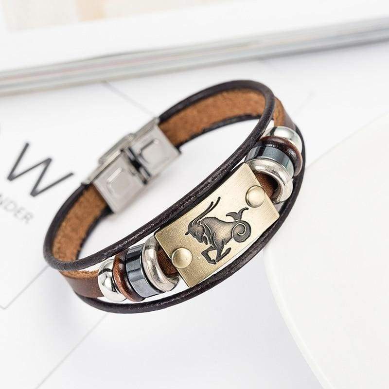 Fashion Zodiac Signs Bracelet Gallstone Leather - Charm Bracelets