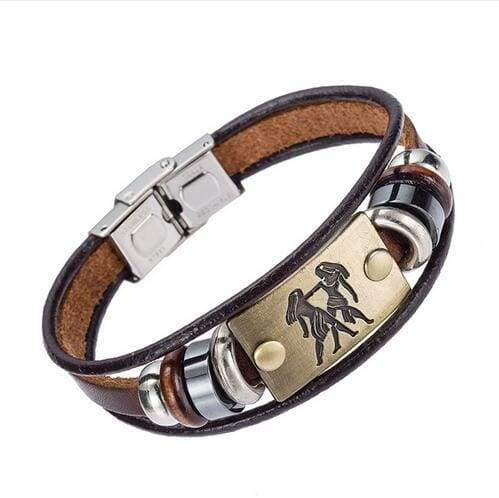 Fashion Zodiac Signs Bracelet Gallstone Leather - Gemin - Charm Bracelets