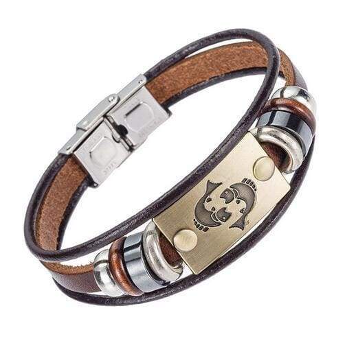 Fashion Zodiac Signs Bracelet Gallstone Leather - Pisces - Charm Bracelets
