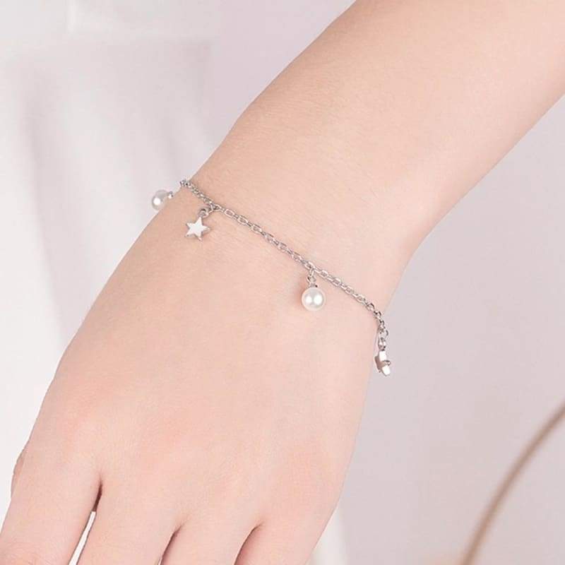 Five-pointed star freshwater pearl Silver bracelet - Chain & Link Bracelets