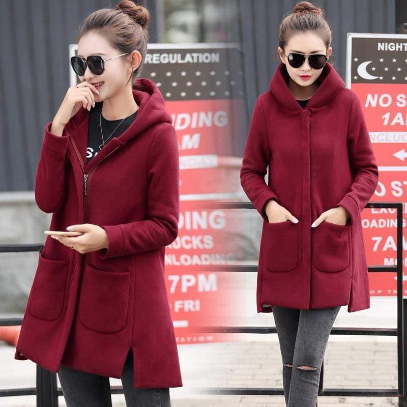 Fleece Jacket Coats Women Just For You - wine red / S - Women Coat