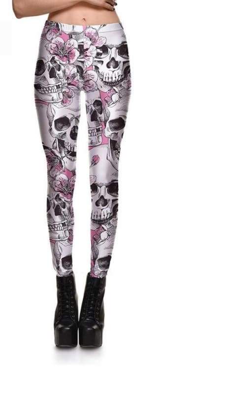 Floral Pink Skull leggings - Leggings