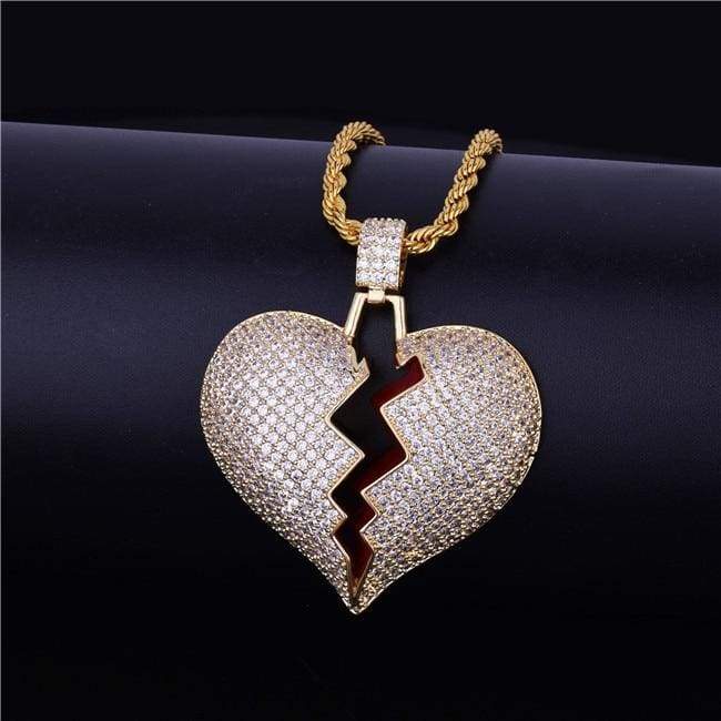 Frozen Heart Iced Out Pendant - gold / Cuban chain / 30inch - Chain Necklaces